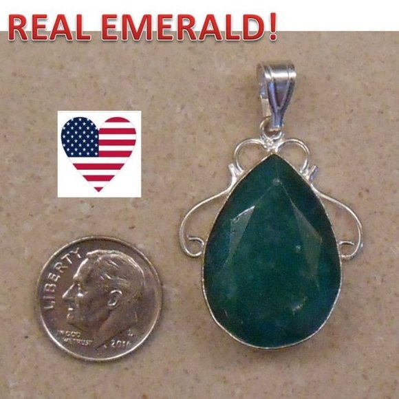 Jewelry - EMERALD sterling silver pendant MAY birthstone :  Heart chakra  SJ114-28